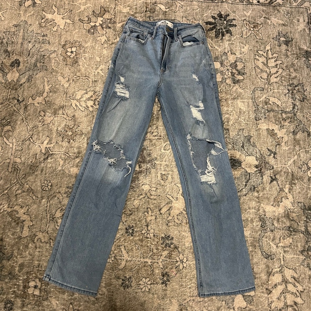Hollister Light Blue Distressed Straight Leg Jeans